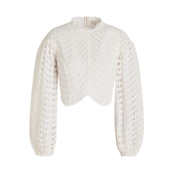 ZIMMERMANN Poppy Lace Eyelet Balloon Sleeve Crop Top Scalloped - Picture 1 of 13